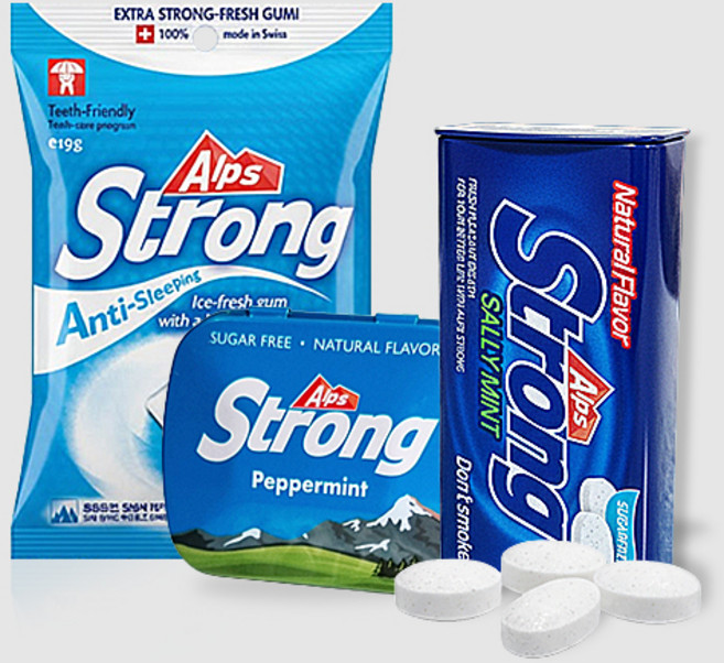 알프스스트롱 무설탕 페퍼민트 금연캔디 껌 세트, 1세트, 69g