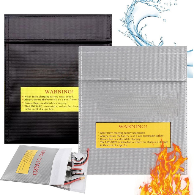 HahnRay보조배터리 방염파우치 방염 기내용보조배터리 파우치 배터리 폭발방지 방폭형 화재방지 파우치 블랙 실버 2개입