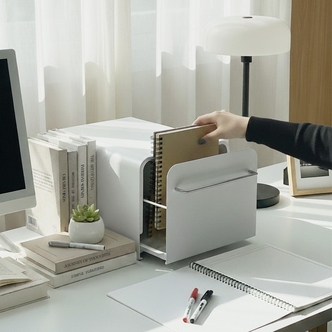 웨이즈홈 미드센추리 철제 슬라이드 수납함 정리대., 1개, 화이트