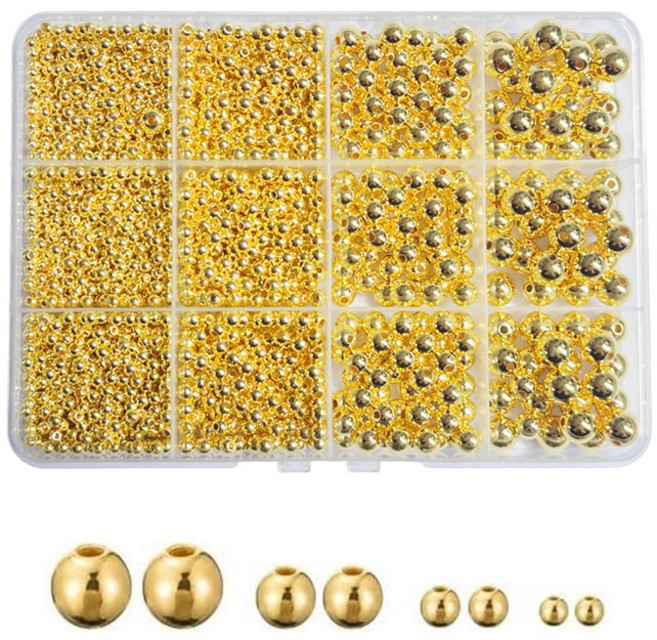 12칸 메탈구슬비즈 3/4/6/8mm 실버볼 골드볼 비즈구슬 공예재료, 1개, #05 골드