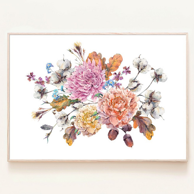 모란꽃 목단 수채화 돈들어오는 풍수 그림 금전운 재물운 인테리어 장식 액자, 12. 옐로우