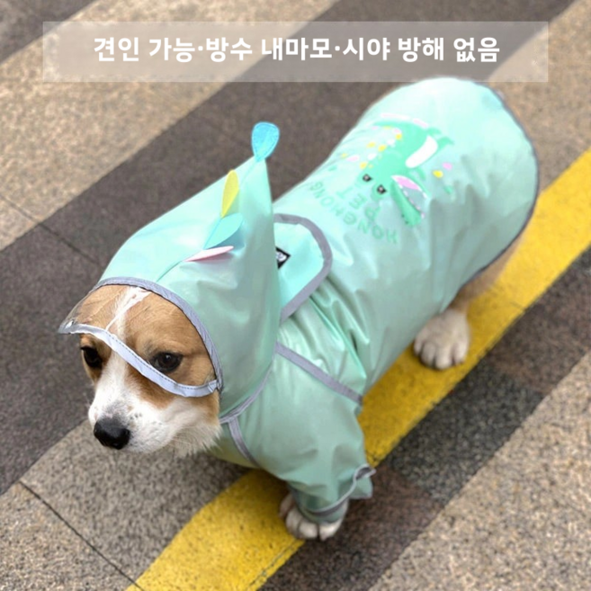 WARMTH 반려동물용 비 오는 날 강아지 외출 귀여운 PVC 투명 우비 강아지우비 고양이우비, 1개, 녹색