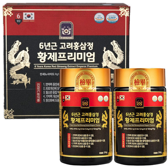 6년근 고려홍삼정 황제프리미엄 홍삼 농축 진액 액기스 아이디어공간, 2개, 250g