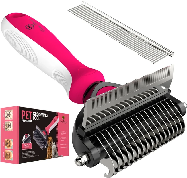 Spring Blossoms-봄꽃 2 in 1 고양이 & 강아지용 전문 미용 브러시 - 엉킨 털 털뭉치 제거 애완동물용 안전 브러시 탈모와 성가신 털 날림 문제 해결, 1세트, 핑크 - 쿠팡