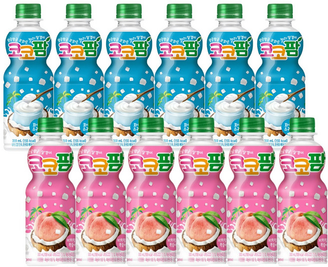 해태 코코팜 페트 음료 화이트요구르트+피치핑크복숭아 각 6개씩, 12개, 300ml