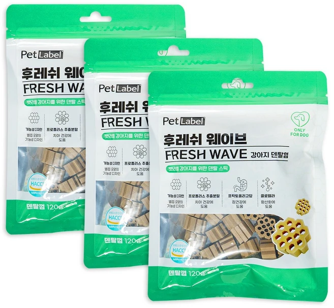 펫라벨 후레쉬웨이브 강아지 덴탈껌 120 g (스몰) 치석관리 반려동물 구강관리 강아지간식, 3개, 120g, small - 쿠팡