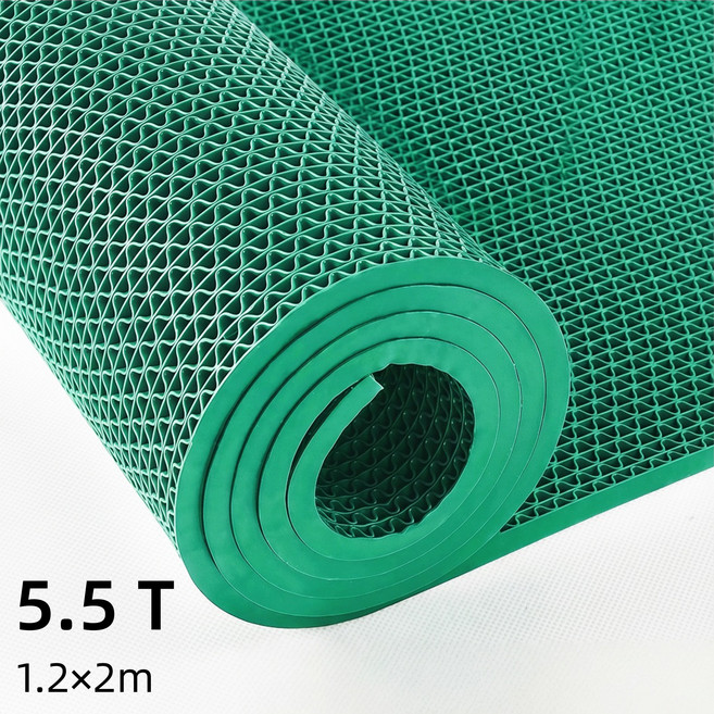 Fowod 방수고무매트 미끄럼방지 우천 야외 PVC 바닥 깔개 패드 현관매트 미끄럼방지 수영장 롤매트, 1개, 녹색5.5t