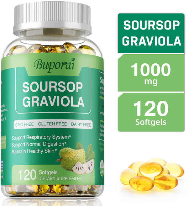 사워솝 그라비올라 캡슐 1000mg - 항산화 면역 및 소화 지원, 3개, 120정