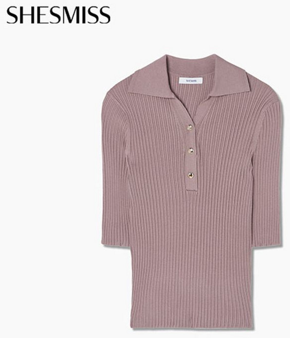 쉬즈미스 골지 버튼 카라 5부 니트 SSKPOQ12060 DI