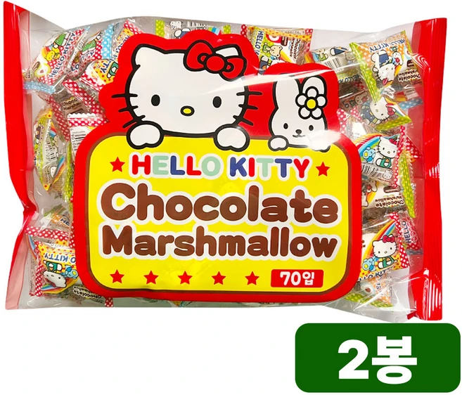 [청년의희망] 헬로키티 마시멜로우 초콜릿맛 _ 초콜릿 크림 초콜렛 마시멜로 개별포장 대용량 아이간식 유치원 어린이집, 280g, 2개 - 쿠팡