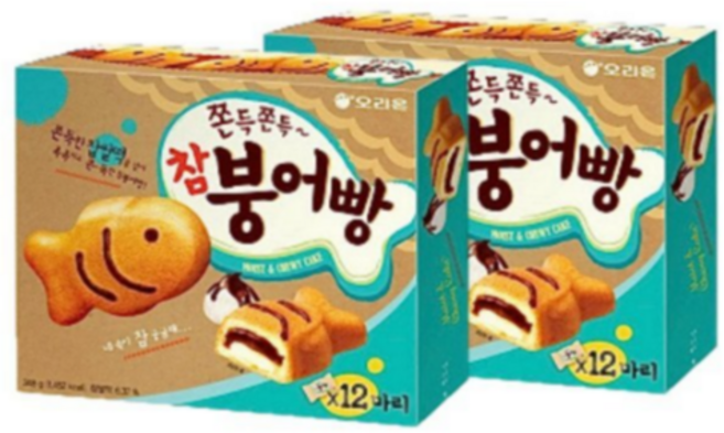 오리온 쫀득쫀득 참붕어빵 12마리 348g 2개입 과자, 2개