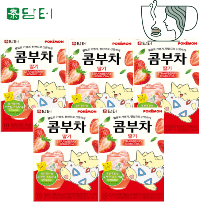 담터 콤부차50T 혼합 (자몽+레몬+샤인머스켓+망고리치+납닥복숭아 각10T) 선택가능, 딸기10TX5, 1개