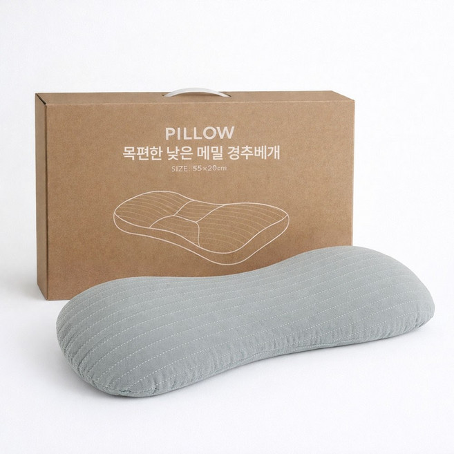 핫쏘잇 목편한 낮은 메밀 경추베개, 1개, 라이트 그레이