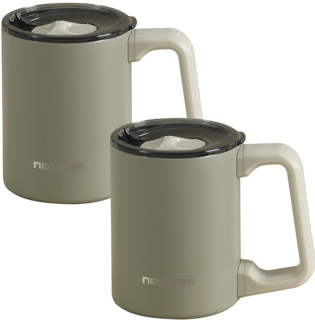 1+1 네오플램 스텐304 보온보냉 머그 텀블러 머그컵 540ml 2P, 2개, 카키