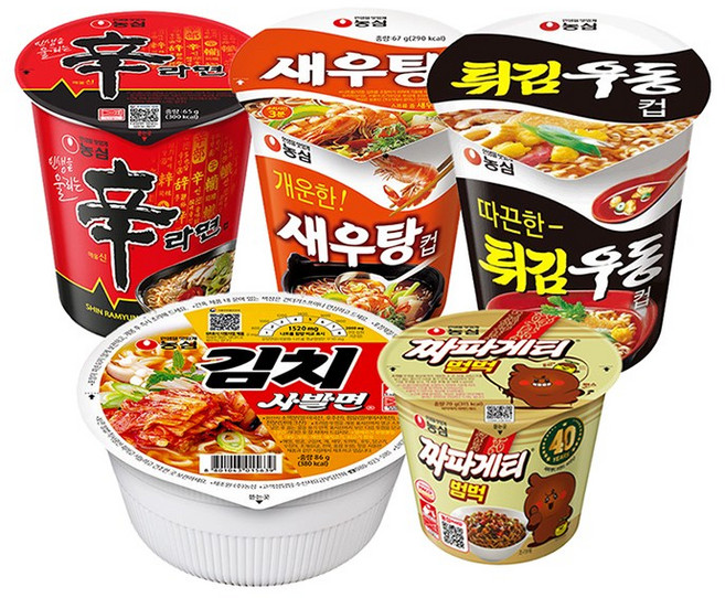 농심 신라면컵65g 6개+짜파게티범벅70g6개+김치사발면86g6개+새우탕컵67g6개+튀김우동컵62g6개, 1세트