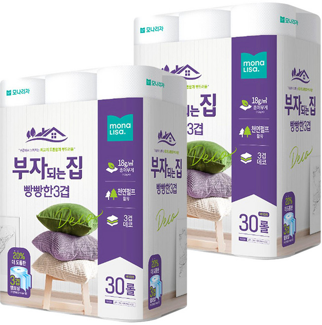 부자되는집 빵빵화장지 30롤, 30m, 2개