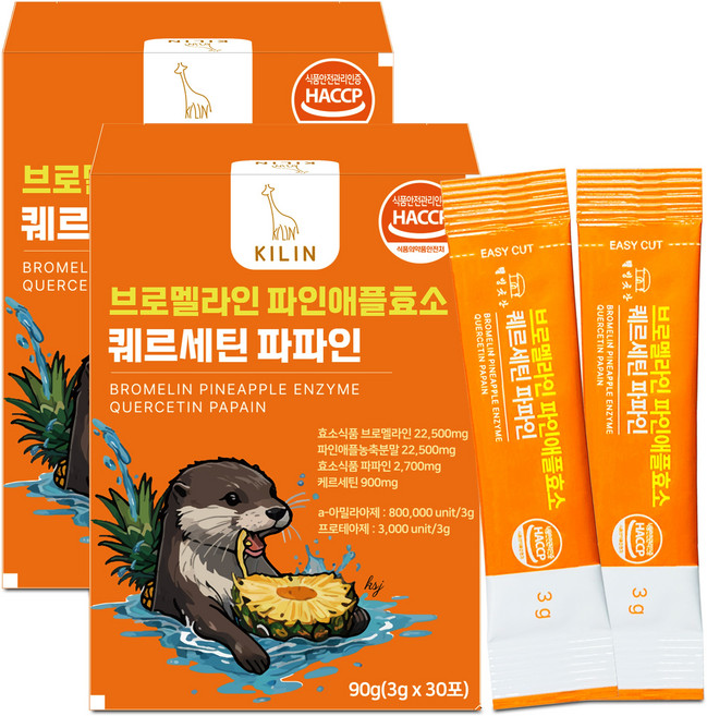 키린 브로멜라인 파인애플효소 퀘르세틴 파파인 1박스 30포, 90g, 2개