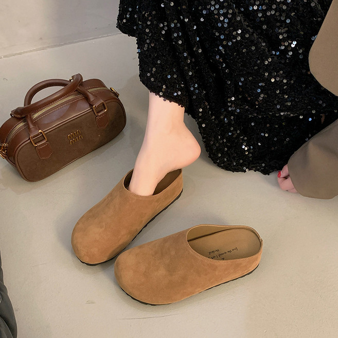 牛皮版~內增高小個子博肯鞋女鞋子新款春季外穿博肯包頭拖鞋