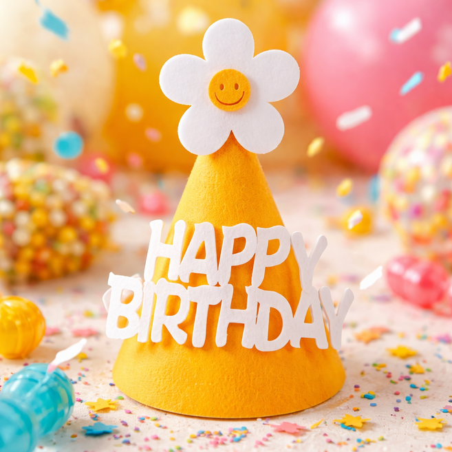 꾸미벌룬 생일 고깔모자, 1개, 옐로우