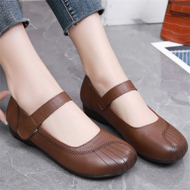 besteffie 중년여성 편안한 평평한 단화 스트랩 봄가을 클래식 미니멀 디자인 엄마 빈티지 데일리 플랫 슈즈 K78