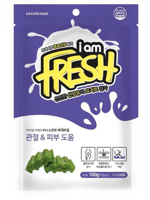 코코브라운 아이엠프레쉬 소프트 미니 바게트 강아지껌 관절과 피부도움, 산양유 + 요거트 혼합맛, 30개