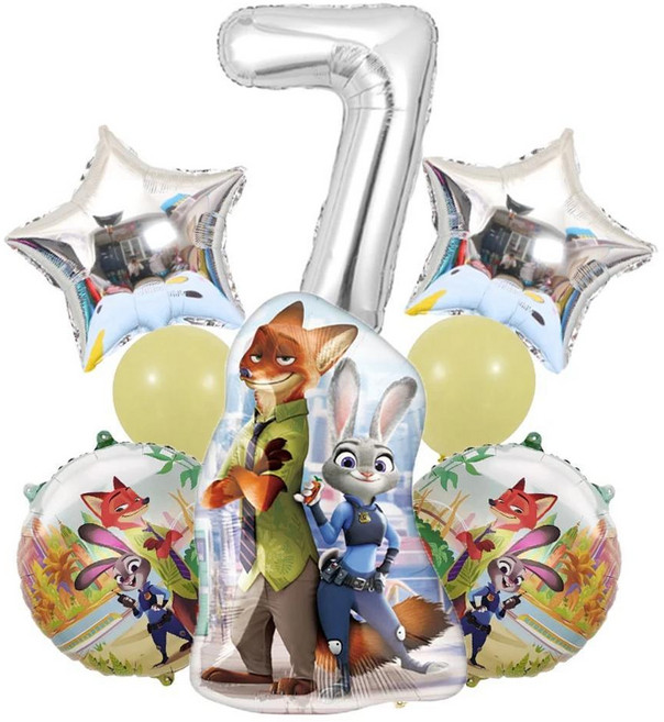 주토피아 호일 숫자 풍선 애니메이션 영화 주디 토끼 생일 파티 장식 샤워, 1개, 색상: 1. C7 / 풍선 크기: A. 1pack
