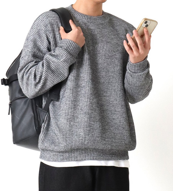 지지블랙 로먼 오버핏 골지 라운드 니트 맨투맨 빅사이즈