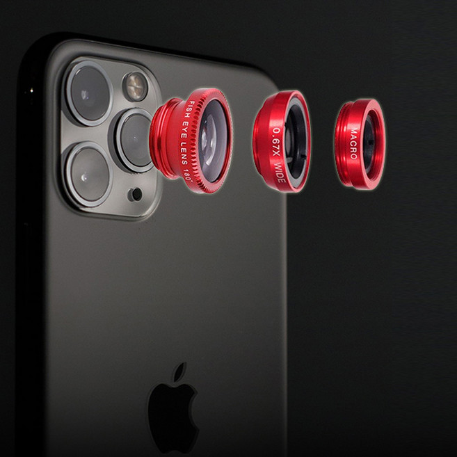 휴대폰 3in1 렌즈 + 파우치 셀카렌즈 스마트폰 아이폰 갤럭시 광각 접사 확대경 촬영렌즈, 1개, 블루