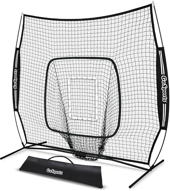 GoSports 1.8 x 1.8m(6 x 6피트) 청소년 야구 및 소프트볼 네트 - 활 타입 프레임 휴대용 가방 및 스트라이크 존이 있는 타격 및 투구 연습용 네트, GoSports 1.8 x 1.8m(6 x 6피트) 청