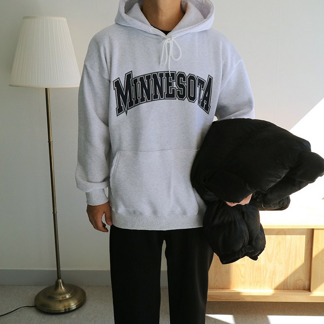 [맨즈북] 따뜻한 기모안감 남자 빅로고 후드티셔츠 오버핏 대학생 겨울옷 상의