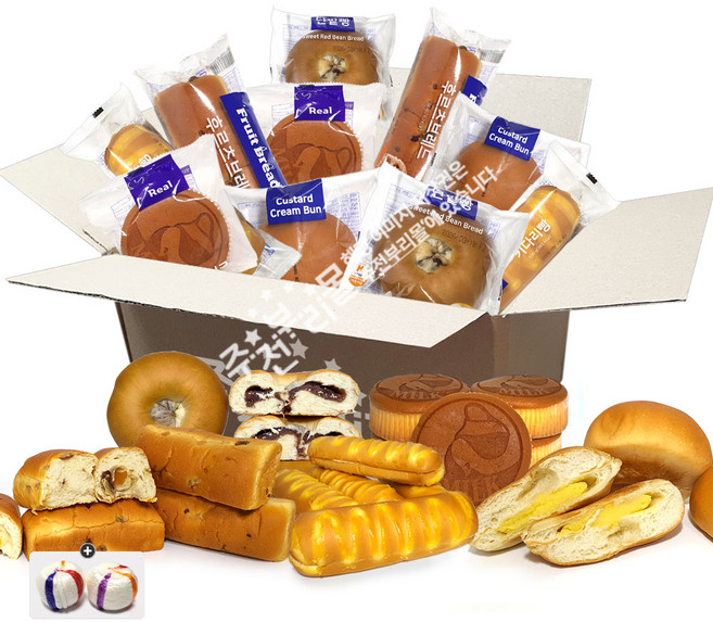 쫄깃한 빵 5종(카스타드크림빵/단팥빵/우유케이크/키다리빵/후르츠브레드) 각2봉씩 총10봉+자색옥춘 세트, 920g, 1세트