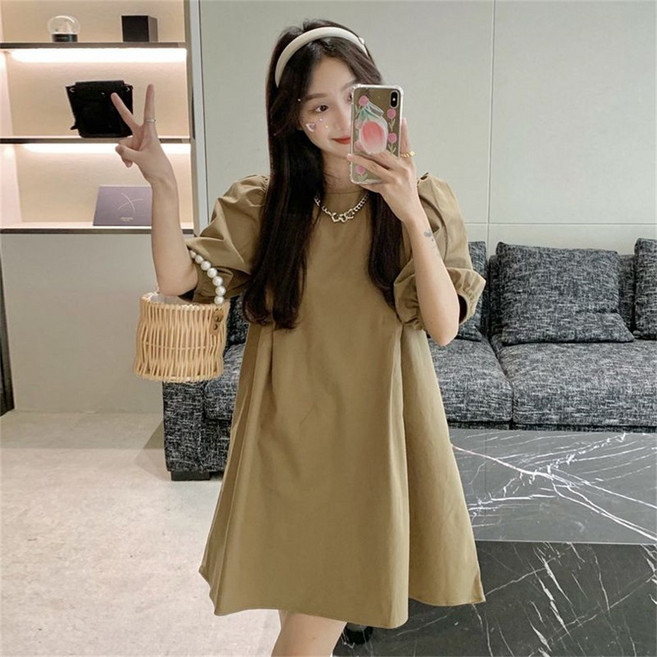 TKX 여성 여름 루즈핏 퍼프소매 미니 원피스 데일리 캐주얼 심플