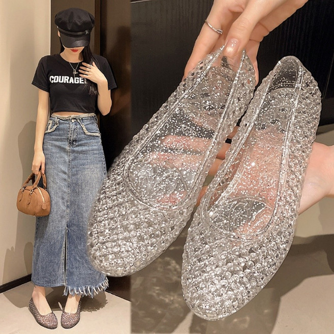 POMTOR 여성 젤리슈즈 편한 플랫 여름 샌들 스타일