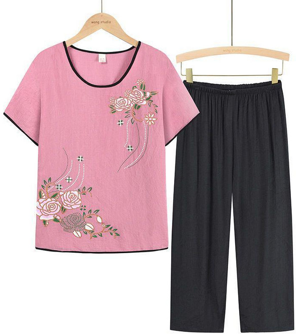 無品牌 中老年女裝兩件套裝 夏季媽媽裝上衣褲子