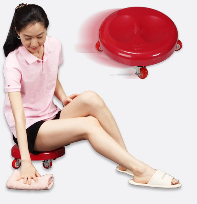 국산 화신 효도의자 바퀴달린 청소 의자 5종, E형 높낮이조절&브레이크 골드 최고급형, 1개, 레드