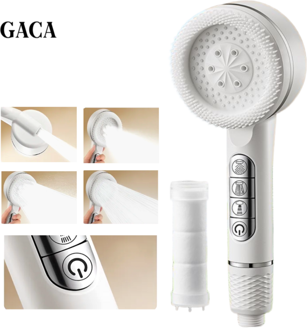 GACA 샤워기헤드 5단조절 온오프샤워기 수압상승 필터포함, 흰색, 1개