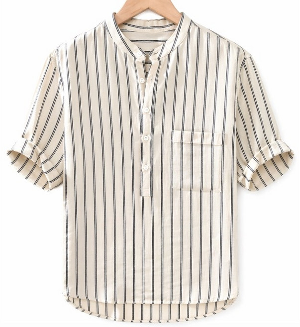 휠렉스 남성 여름 스프라이트 헨리넥 반팔 린넨 셔츠 W16