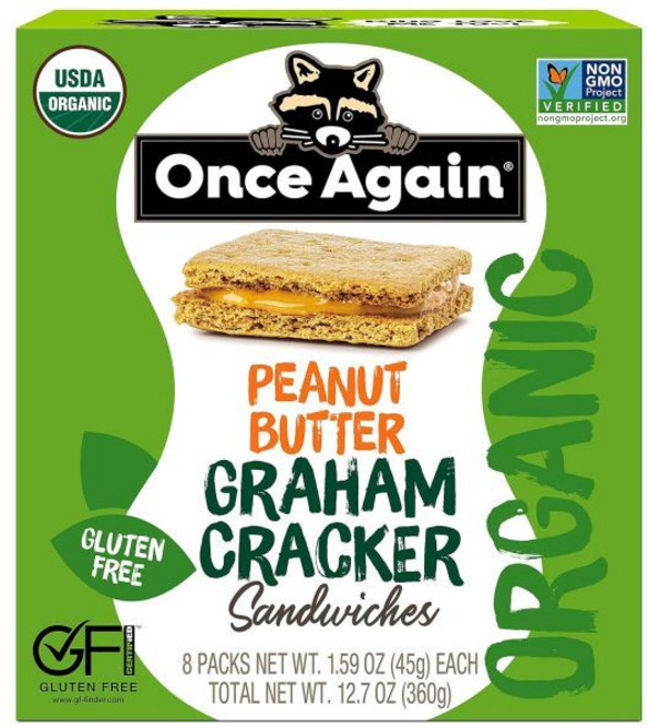Once Again 크래커 비스킷 다시 한 번 피넛버터 그래햄 샌드위치 및 글루텐 프리 비변형 인증 비건 코셔 8개 팩 박스, 땅콩 버터