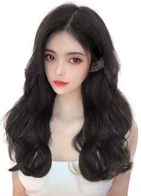 가발위드 붙임머리 엔디롱 웨이브 부분 가발 3피스 세트, 1개, 진한블랙40cm