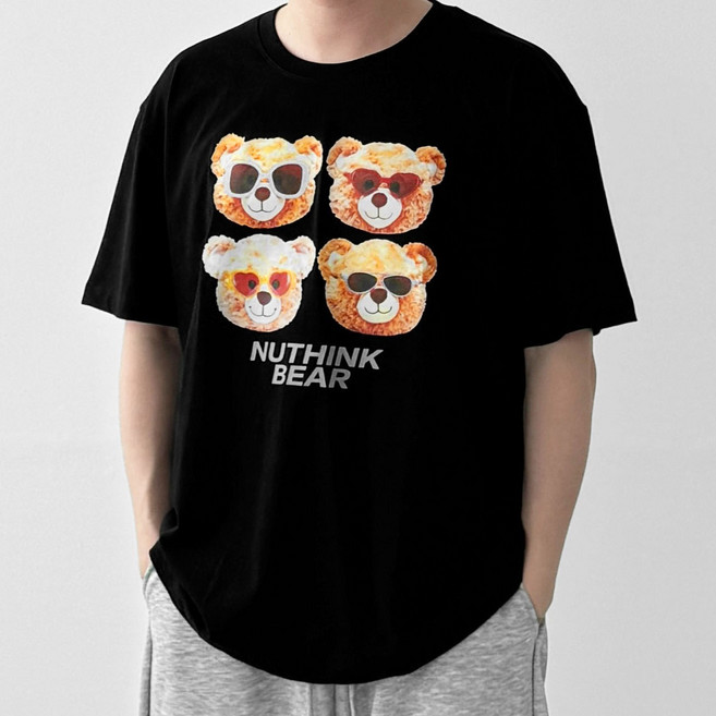 다이나믹피플 남녀공용 프린팅 곰돌이 오버핏 반팔 티셔츠 박스티 커플티셔츠 5종