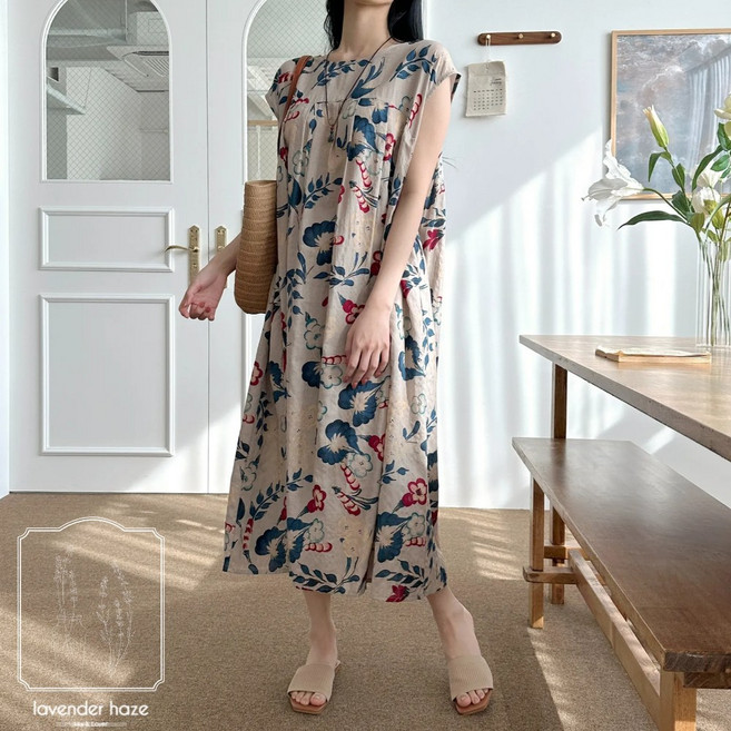 라벤더헤이즈 냉장고원피스 빅사이즈 중년 여름 휴양지 77 88 엄마옷 오버핏 에스닉 롱 쿨 원피스