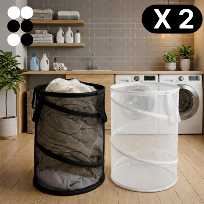 젠토 다다마 메쉬 빨래바구니 60L 대형, 블랙+화이트