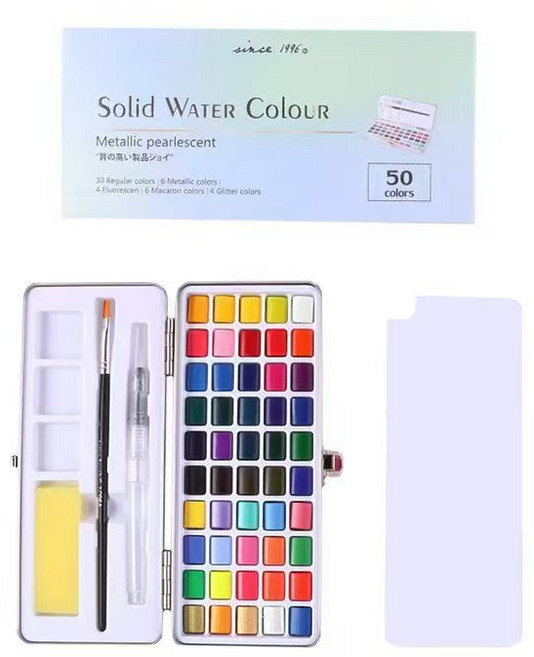 고농축 고체 수채화 물감 팔레트 세트, 50색