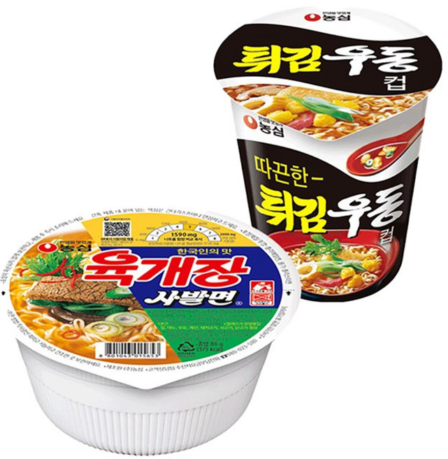 농심 육개장 사발면(86g12개입)+튀김우동컵(62g15개입), 단품