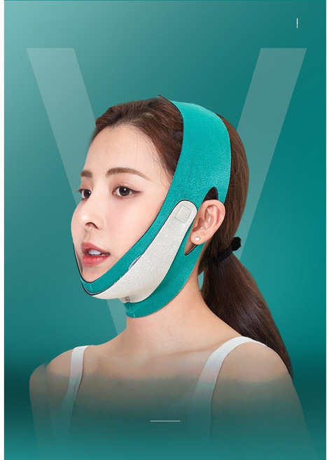 턱선 당기미 V라인 얼골붓기 리프팅 밴드, 2개, 그린