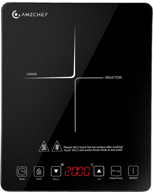 AMZCHEF 슬림 1구 인덕션 2000W 20단계 온도 화력 조절 고화력 전기레인지, 일반형, SK-20CB16T 블랙