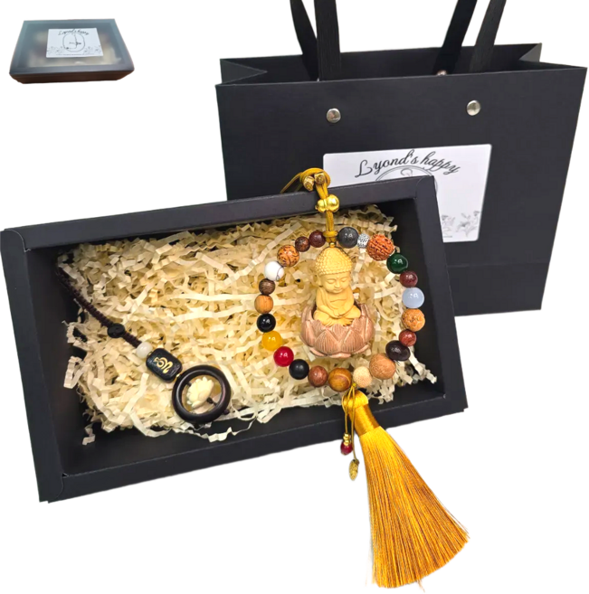 리온드 수공예 복숭아원목 20종씨앗 액막이 부처님 새차 선물세트, 1세트, 골드