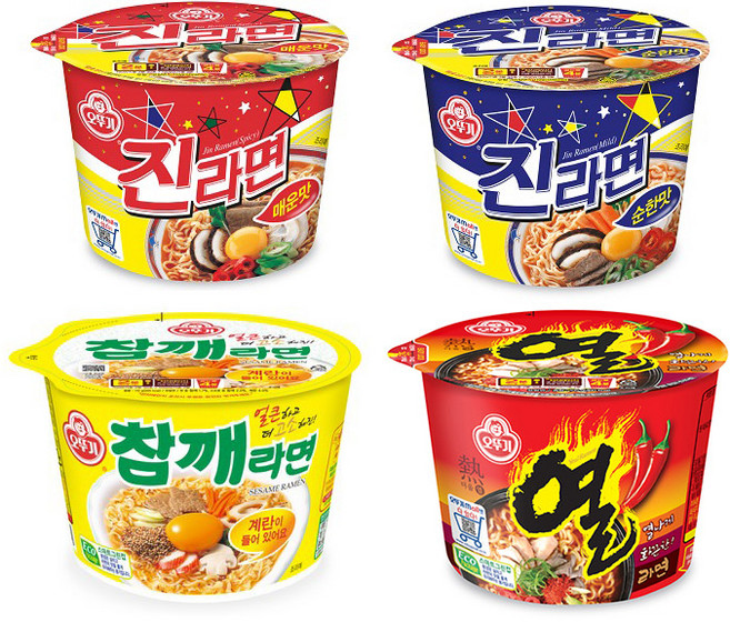 컵라면 오뚜기 큰사발 4종 12개/진라면매운맛3개+진라면순한맛3개+참깨라면3개+열라면3개, 1개