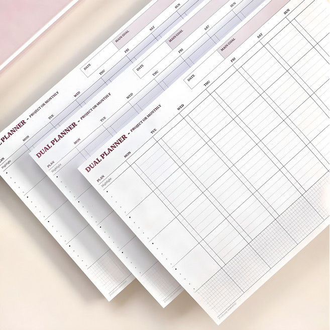 1개로 2개의 기능 하이파이브 듀얼 먼슬리 위클리 메모패드 플래너 스케줄러 a4 (대용량) 총 1개 x 100매, 기본, 1개