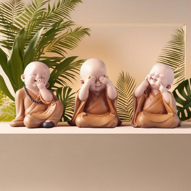 컴위즈 귀여운 동자승 인형 피규어 3종세트 차량 인테리어 장식품 무사고 기원 불교 용품, B세트